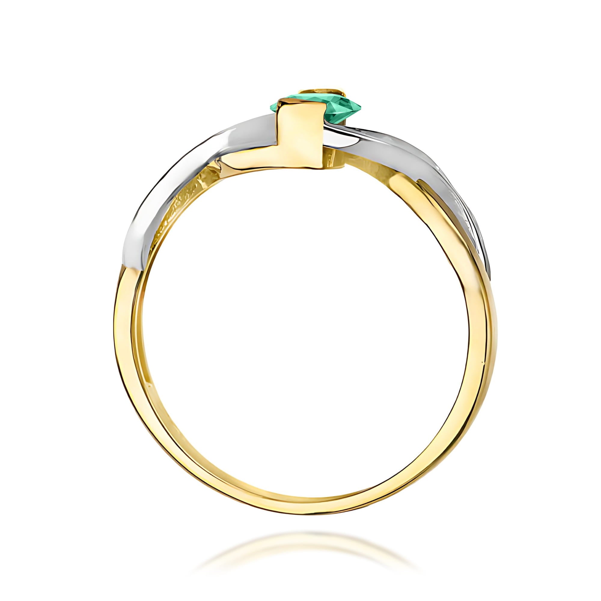 Inel Aur 9K cu Smarald 0.40 ct si Diamante Naturale 0.05 ct