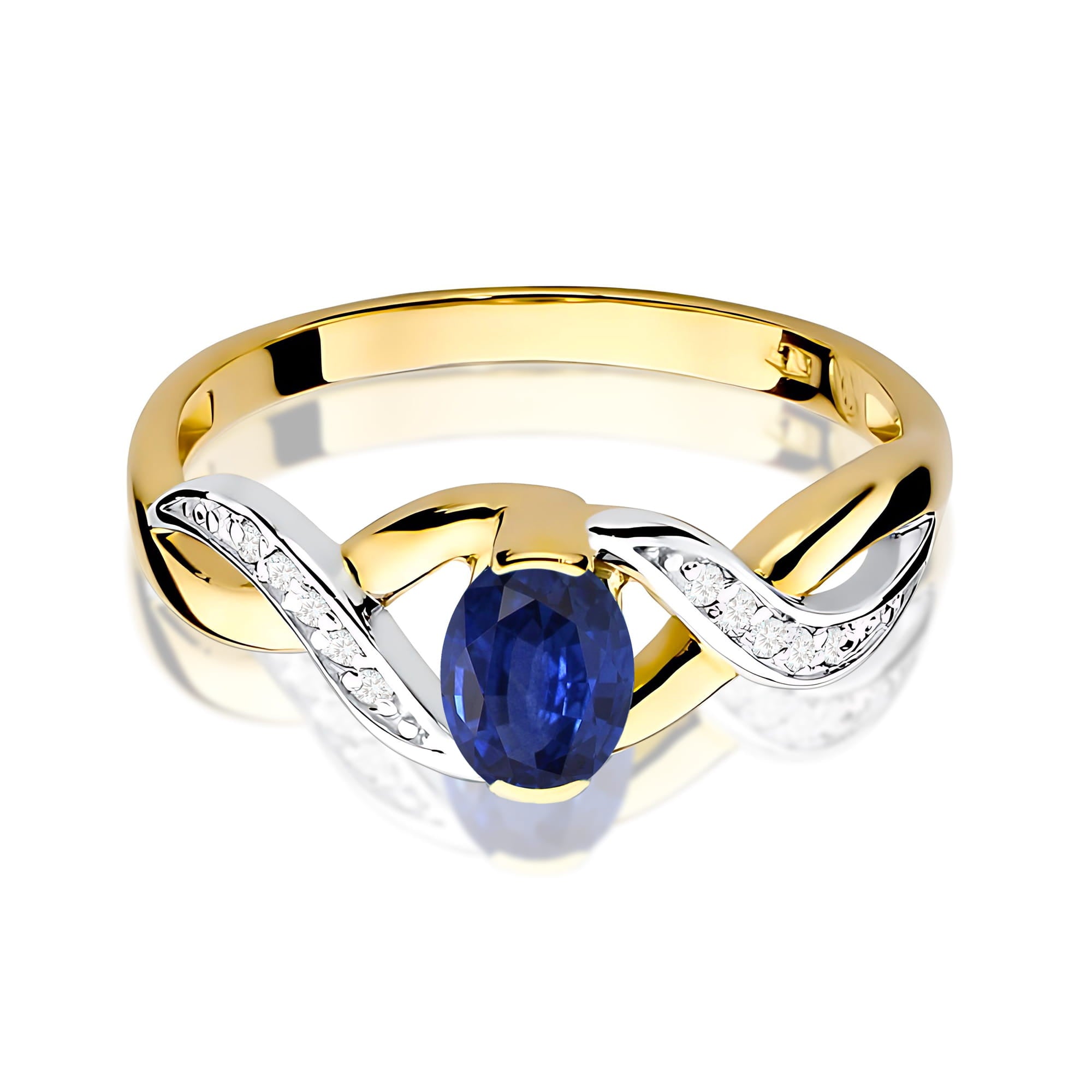 Inel Aur 9K cu Safir 0.70 ct si Diamante Naturale 0.05 ct