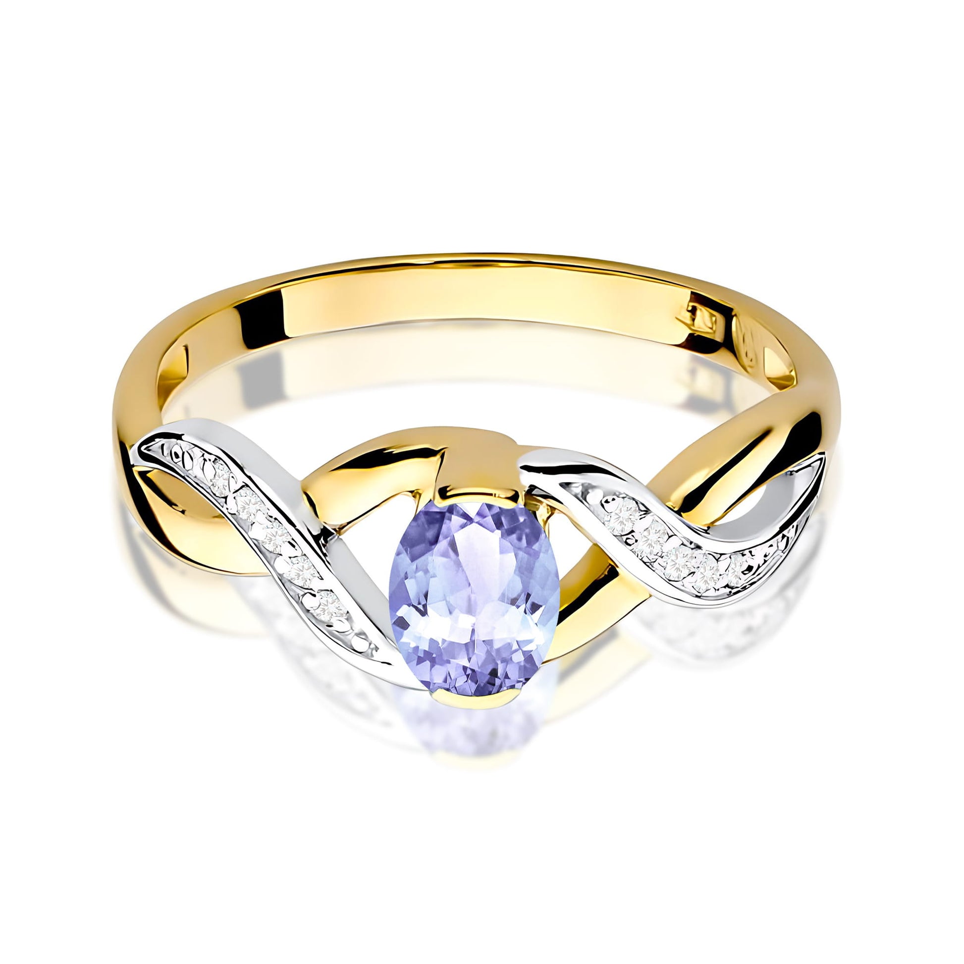 Inel Aur 9K cu Tanzanit 0.40 ct si Diamante Naturale 0.05 ct