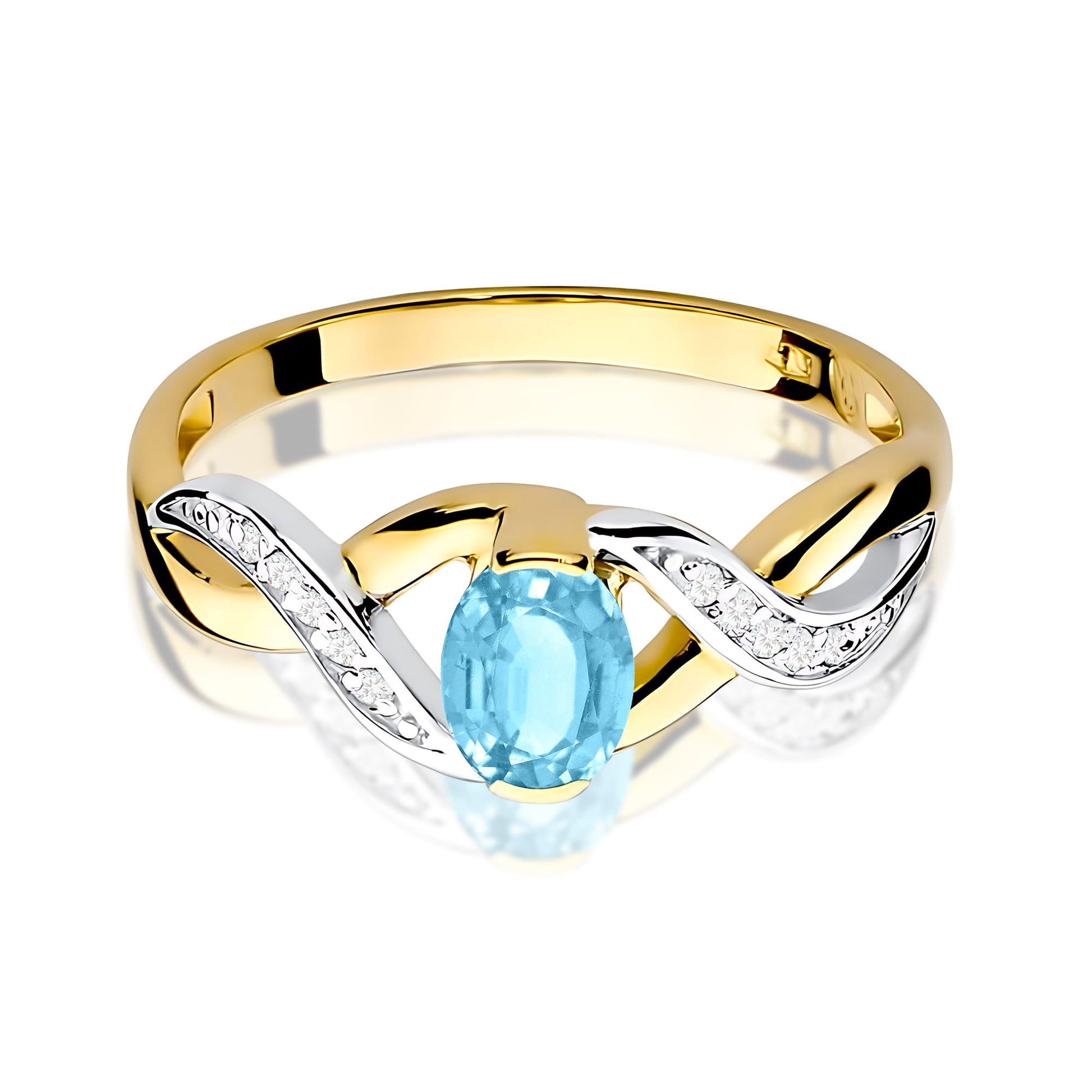 Inel Aur 9K cu Topaz Swiss 0.50 ct si Diamante Naturale 0.05 ct