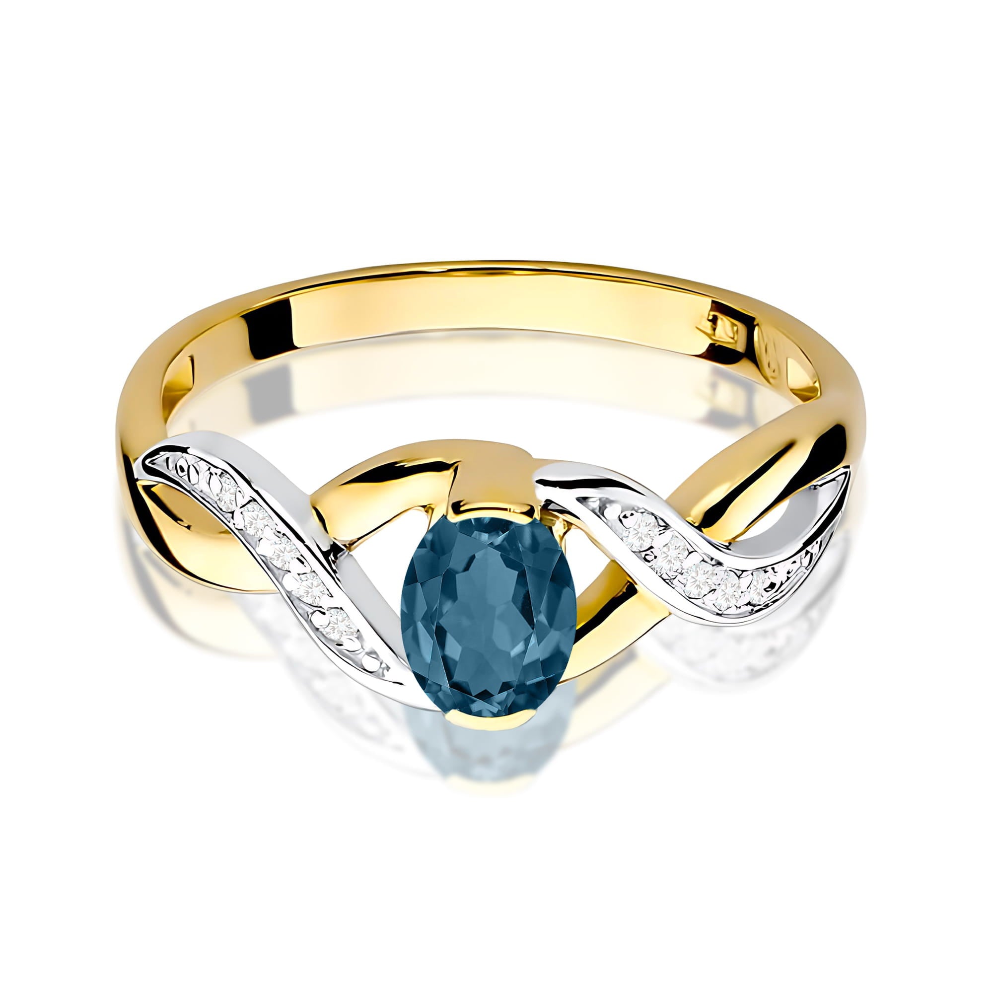 Inel Aur 9K cu Topaz London Blue 0.50 ct si Diamante Naturale 0.05 ct