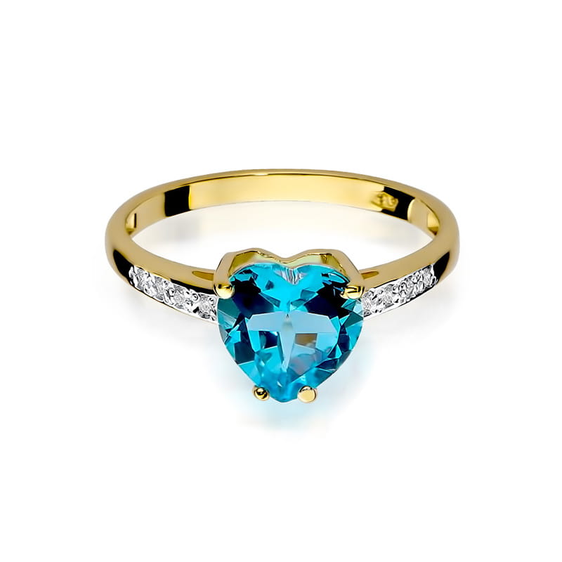 Inel Aur 9K cu Topaz Swiss 1.20 ct si Diamante Naturale 0.04 ct