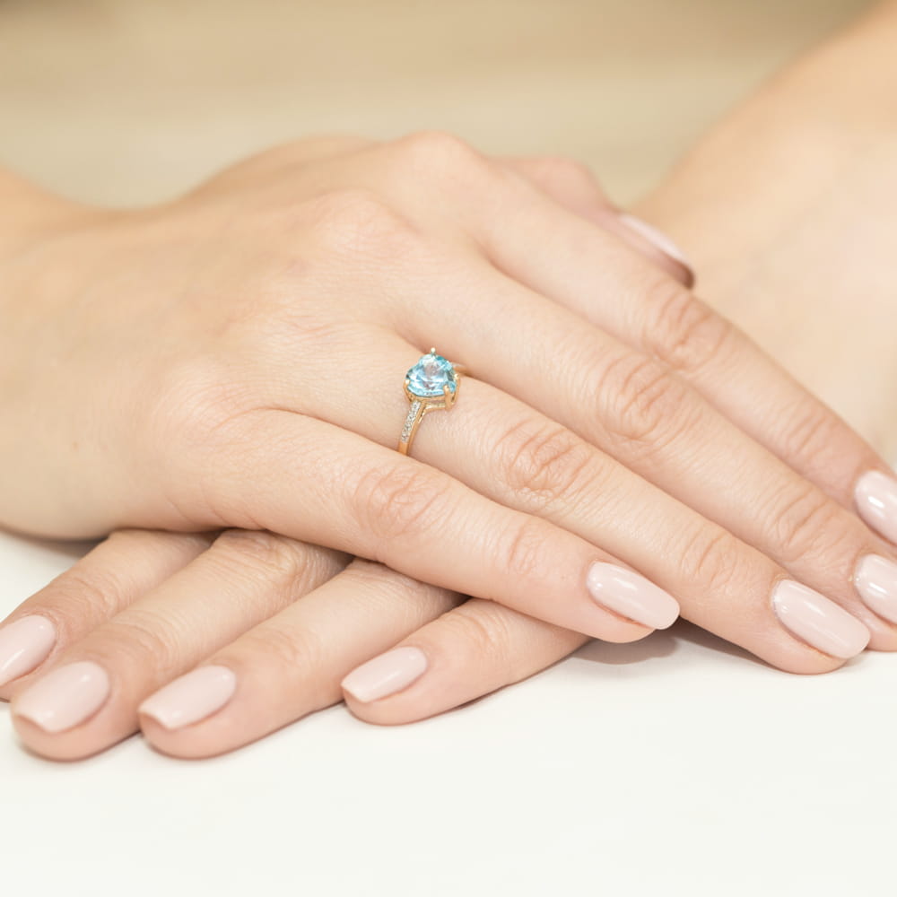 Inel Aur 9K cu Topaz Swiss 1.20 ct si Diamante Naturale 0.04 ct