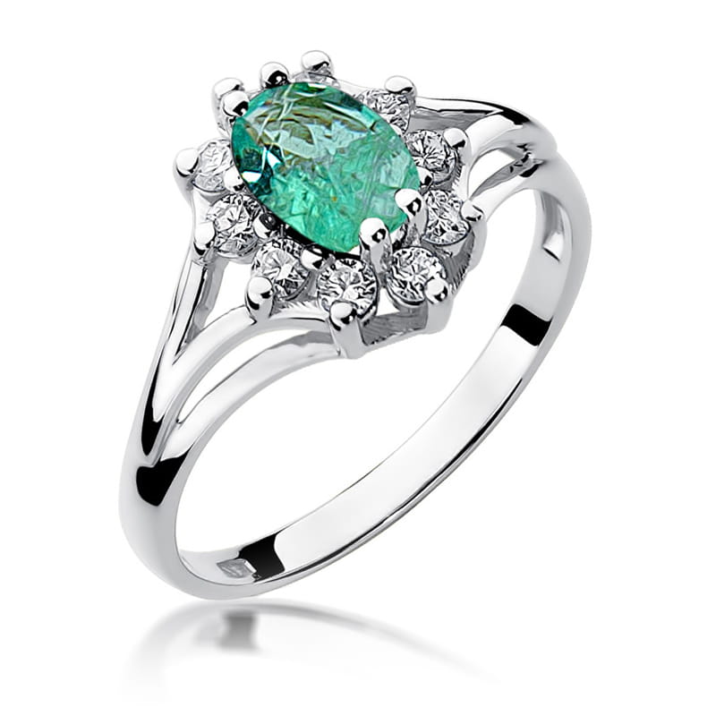 Inel Aur 9K cu Smarald 0.80 ct si Diamante Naturale 0.30 ct