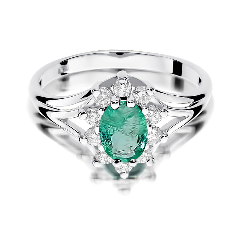 Inel Aur 9K cu Smarald 0.80 ct si Diamante Naturale 0.30 ct