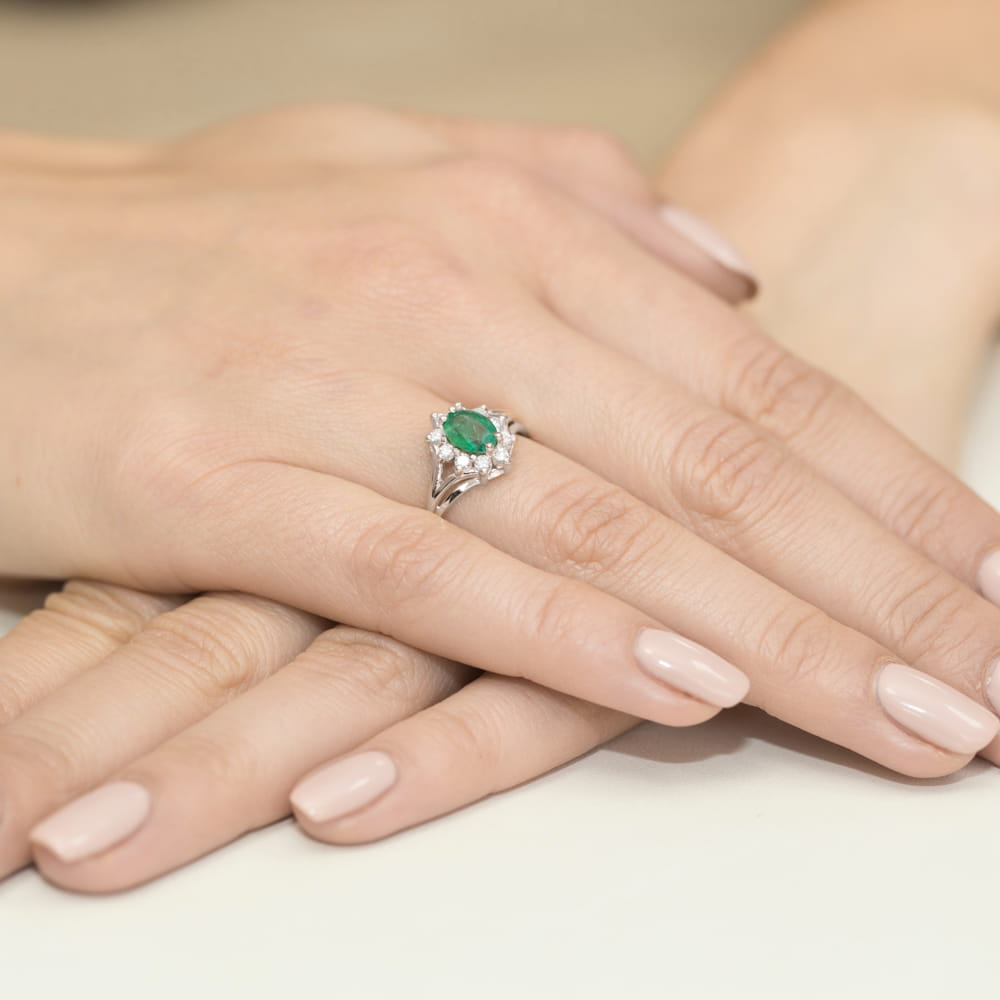 Inel Aur 9K cu Smarald 0.80 ct si Diamante Naturale 0.30 ct