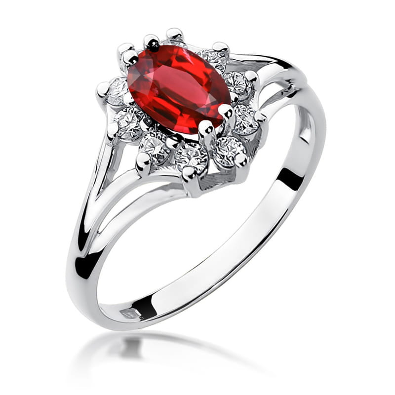 Inel Aur 9K cu Rubin 1.00 ct si Diamante Naturale 0.30 ct