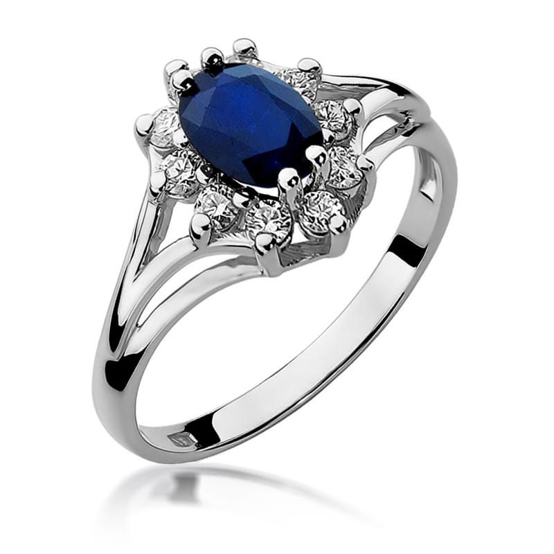 Inel Aur 9K cu Safir 0.90 ct si Diamante Naturale 0.30 ct