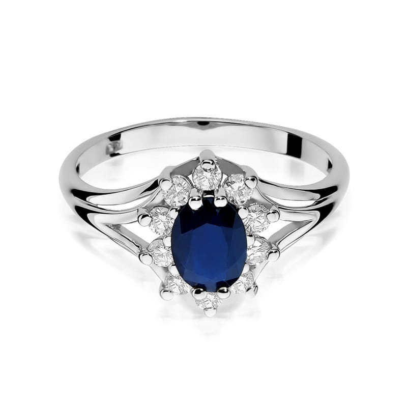 Inel Aur 9K cu Safir 0.90 ct si Diamante Naturale 0.30 ct