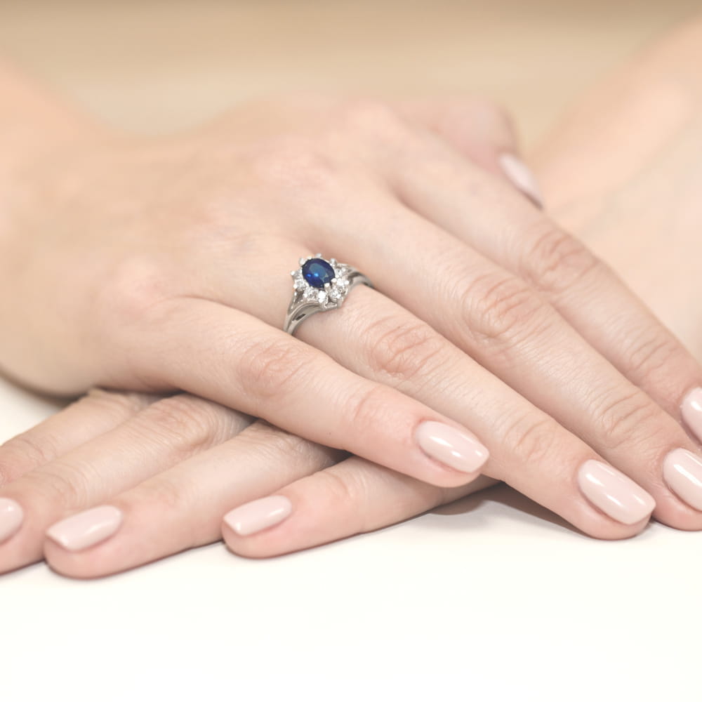 Inel Aur 9K cu Safir 0.90 ct si Diamante Naturale 0.30 ct