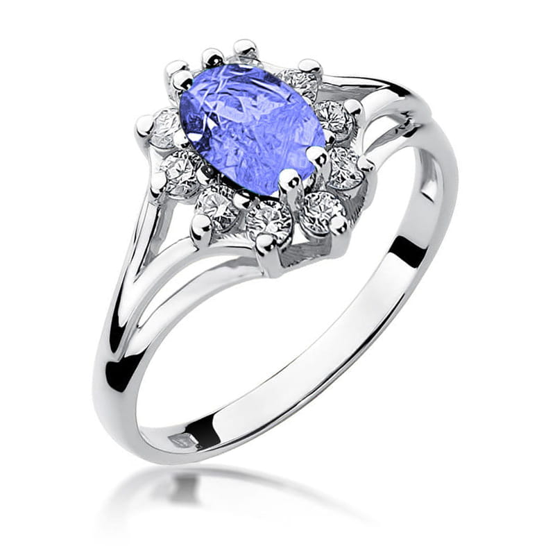 Inel Aur 9K cu Tanzanit 0.70 ct si Diamante Naturale 0.30 ct
