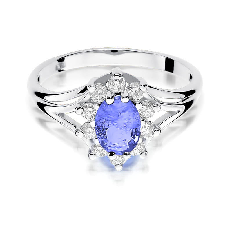 Inel Aur 9K cu Tanzanit 0.70 ct si Diamante Naturale 0.30 ct