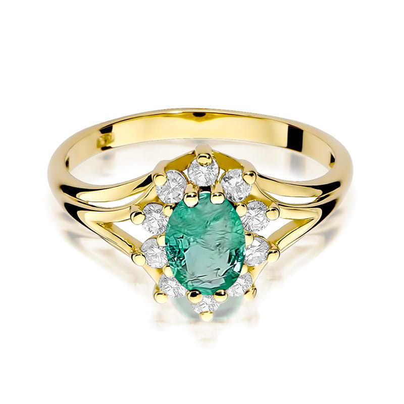 Inel Aur 9K cu Smarald 0.80 ct si Diamante Naturale 0.30 ct