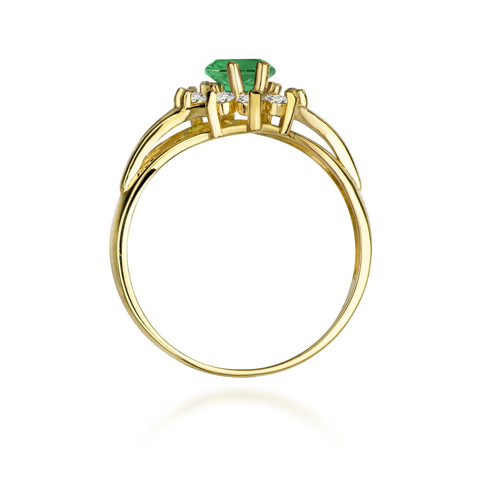 Inel Aur 9K cu Smarald 0.80 ct si Diamante Naturale 0.30 ct