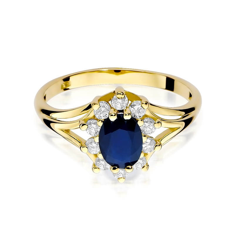 Inel Aur 9K cu Safir 0.90 ct si Diamante Naturale 0.30 ct
