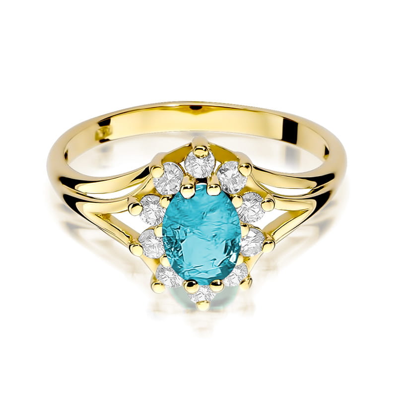 Inel Aur 9K cu Topaz Swiss 0.90 ct si Diamante Naturale 0.30 ct