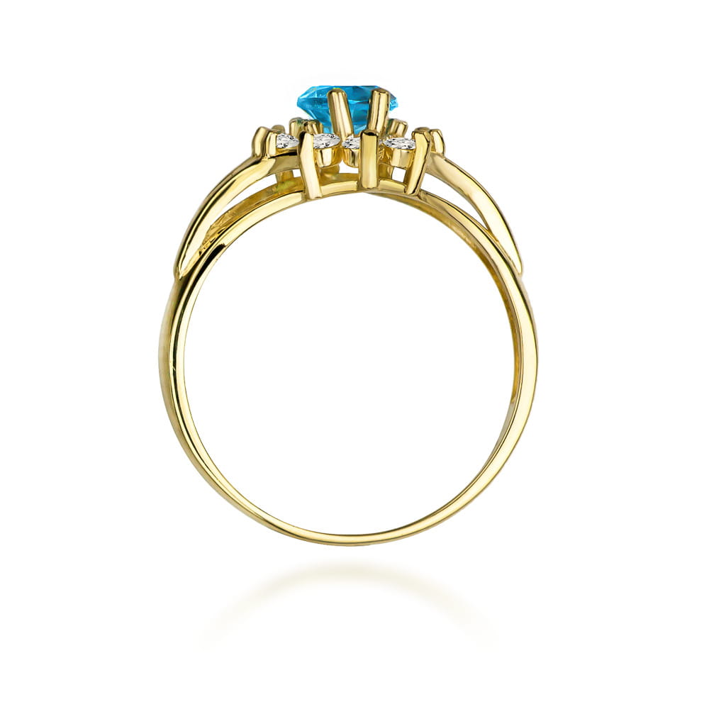 Inel Aur 9K cu Topaz Swiss 0.90 ct si Diamante Naturale 0.30 ct