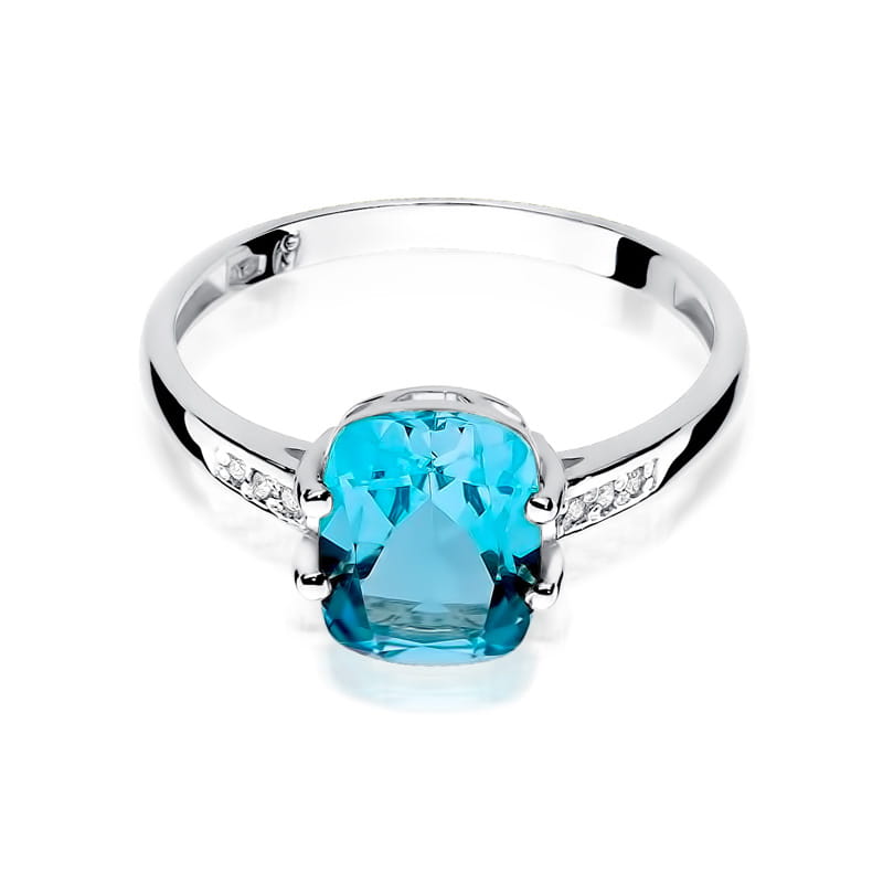 Inel Aur 9K cu Topaz Swiss 2.40 ct si Diamante Naturale 0.03 ct