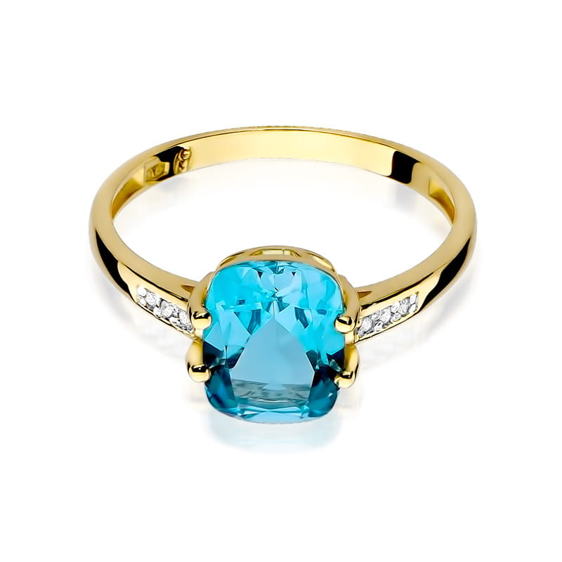 Inel Aur 9K cu Topaz Swiss 2.40 ct si Diamante Naturale 0.03 ct