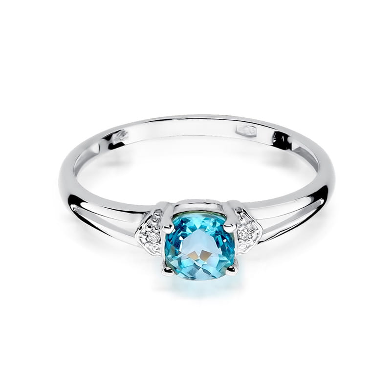 Inel Aur 9K cu Topaz Swiss 0.70 ct si Diamante Naturale 0.01 ct