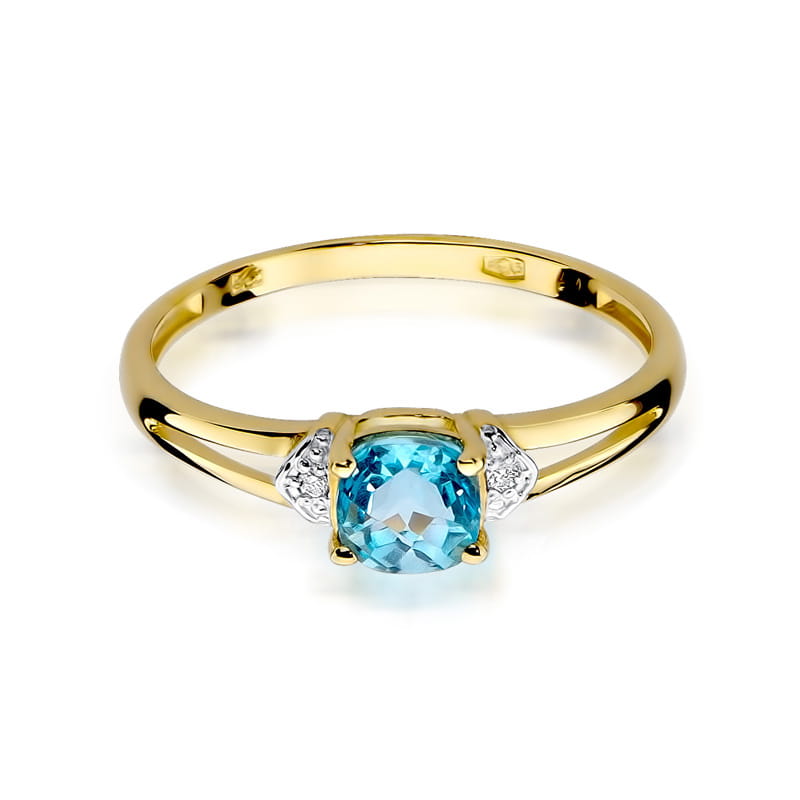 Inel Aur 9K cu Topaz Swiss 0.70 ct si Diamante Naturale 0.01 ct