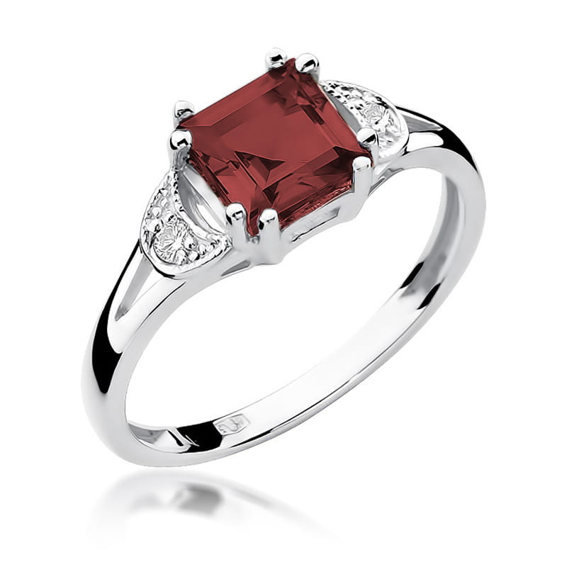 Inel Aur 9K cu Granat 1.30 ct si Diamante Naturale 0.06 ct