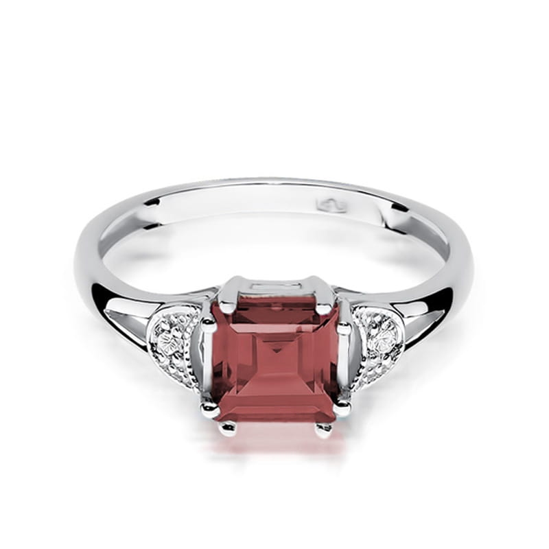Inel Aur 9K cu Granat 1.30 ct si Diamante Naturale 0.06 ct