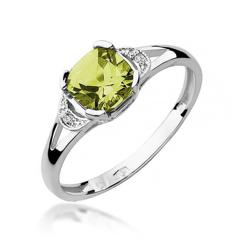 Inel Aur 9K cu Peridot 1.00 ct si Diamante Naturale 0.01 ct