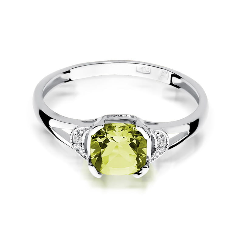 Inel Aur 9K cu Peridot 1.00 ct si Diamante Naturale 0.01 ct