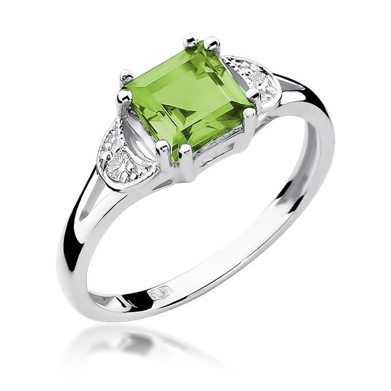Inel Aur 9K cu Peridot 1.10 ct si Diamante Naturale 0.06 ct