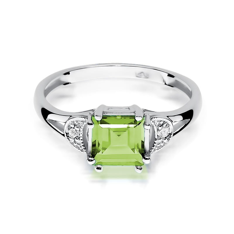 Inel Aur 9K cu Peridot 1.10 ct si Diamante Naturale 0.06 ct