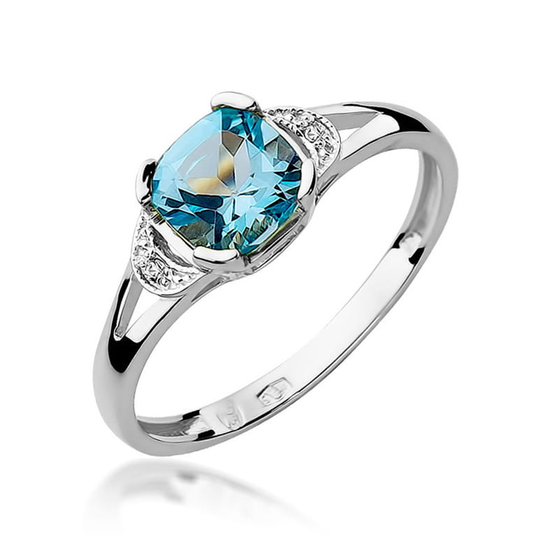 Inel Aur 9K cu Topaz Swiss 1.10 ct si Diamante Naturale 0.01 ct