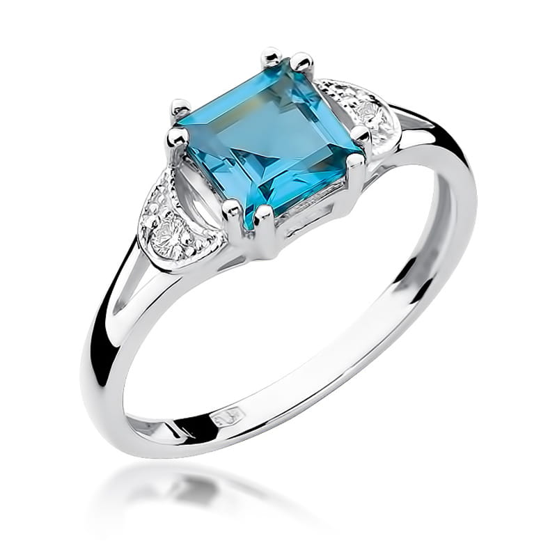 Inel Aur 9K cu Topaz Swiss 1.40 ct si Diamante Naturale 0.06 ct
