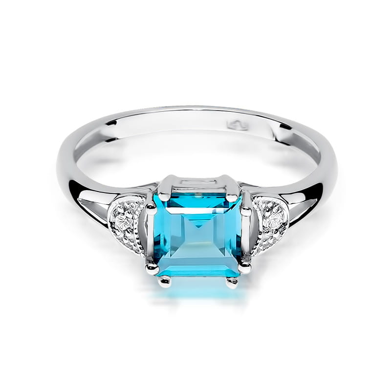 Inel Aur 9K cu Topaz Swiss 1.40 ct si Diamante Naturale 0.06 ct