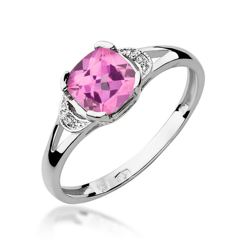 Inel Aur 9K cu Topaz Roz 1.10 ct si Diamante Naturale 0.01 ct