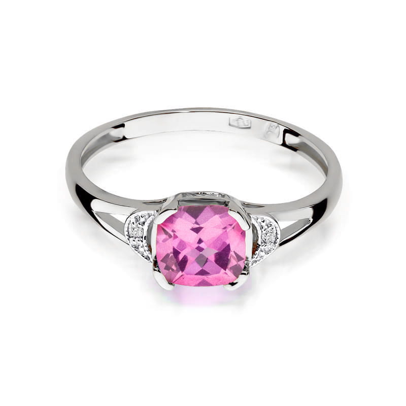 Inel Aur 9K cu Topaz Roz 1.10 ct si Diamante Naturale 0.01 ct