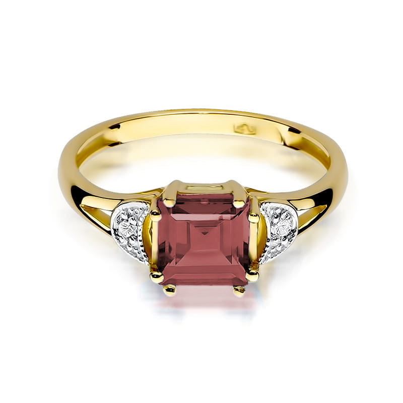 Inel Aur 9K cu Granat 1.30 ct si Diamante Naturale 0.06 ct