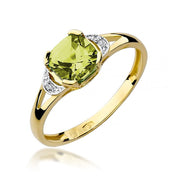 Inel Aur 9K cu Peridot 1.00 ct si Diamante Naturale 0.01 ct