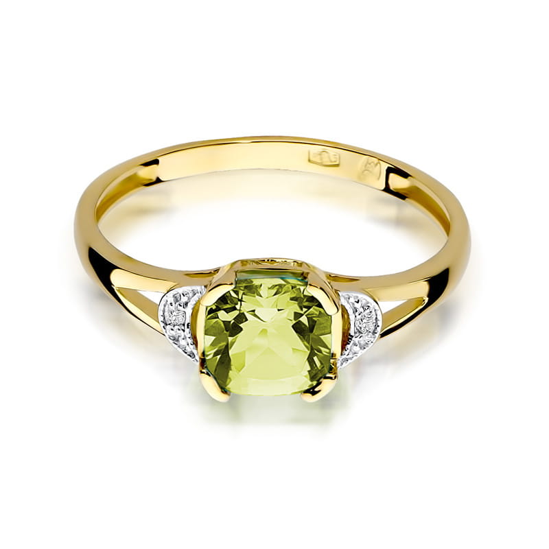Inel Aur 9K cu Peridot 1.00 ct si Diamante Naturale 0.01 ct