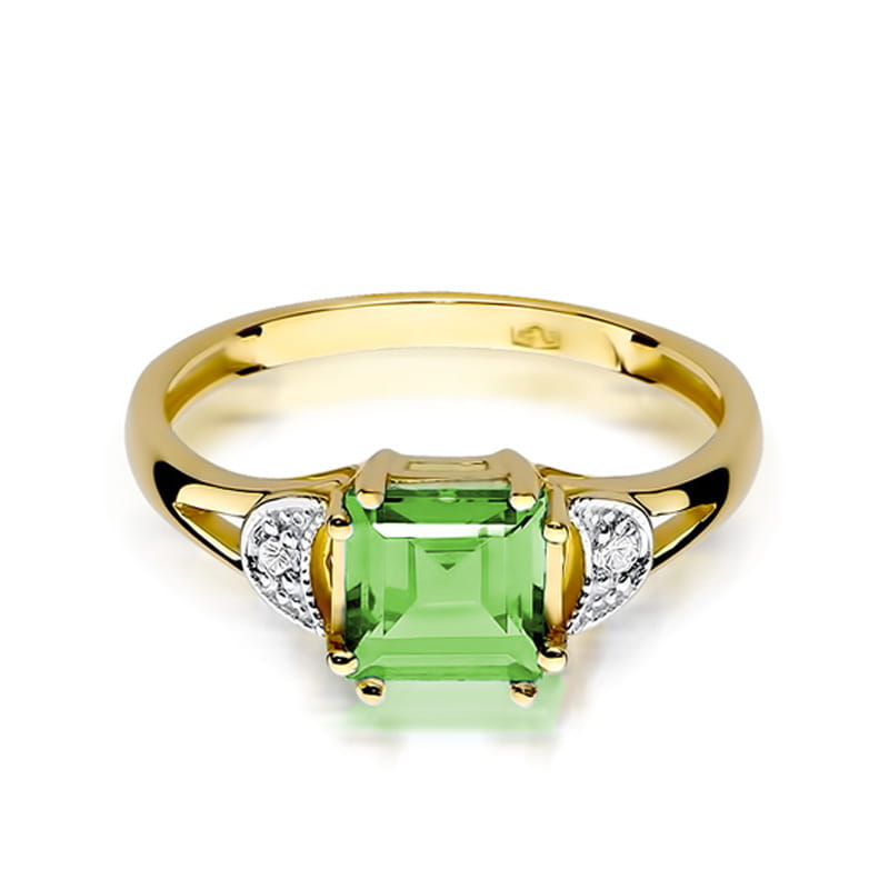 Inel Aur 9K cu Peridot 1.10 ct si Diamante Naturale 0.06 ct