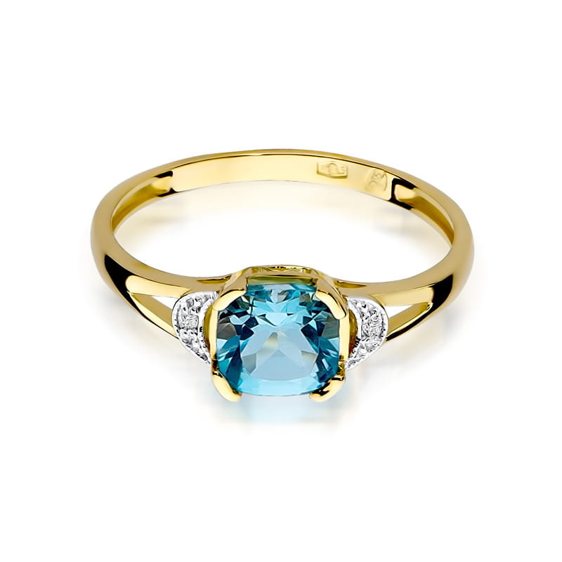 Inel Aur 9K cu Topaz Swiss 1.10 ct si Diamante Naturale 0.01 ct