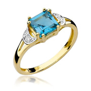 Inel Aur 9K cu Topaz Swiss 1.40 ct si Diamante Naturale 0.06 ct