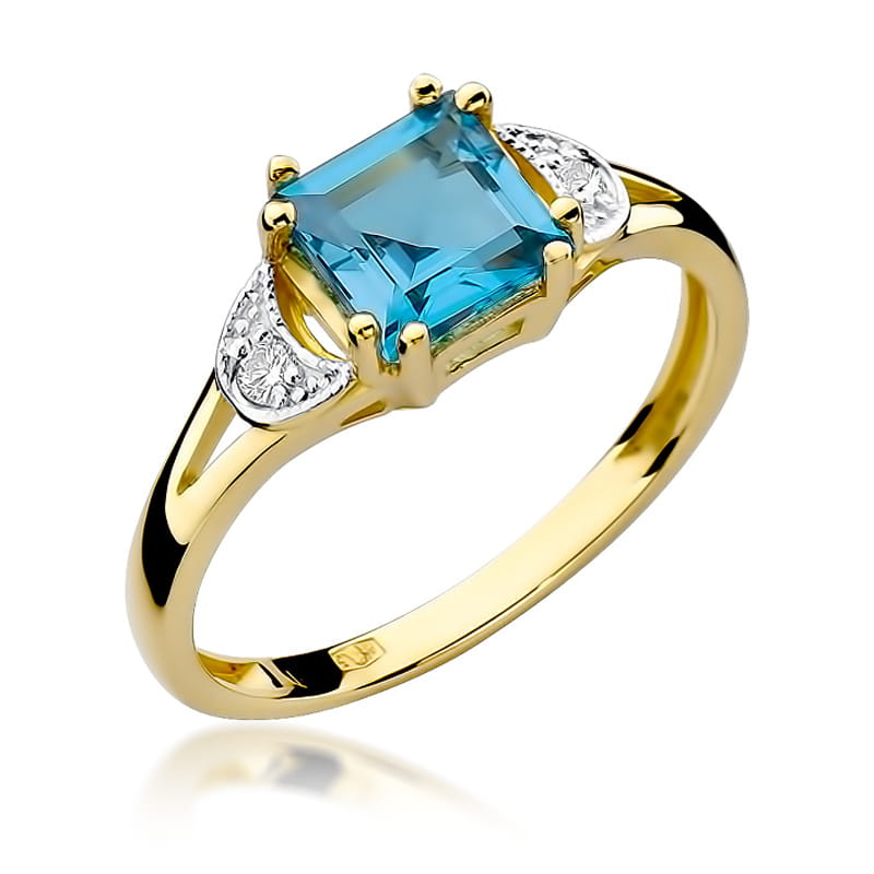 Inel Aur 9K cu Topaz Swiss 1.40 ct si Diamante Naturale 0.06 ct