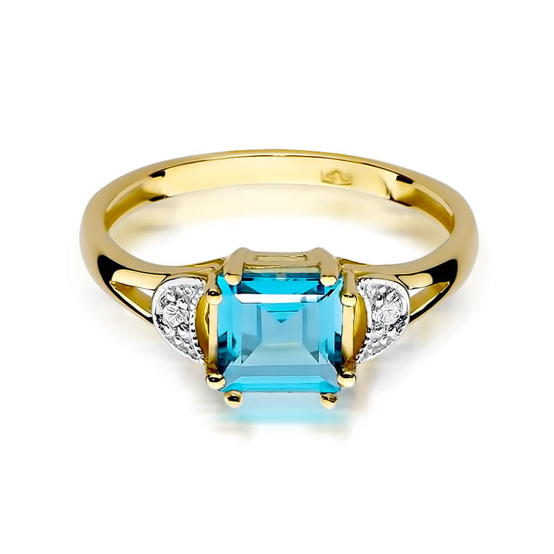 Inel Aur 9K cu Topaz Swiss 1.40 ct si Diamante Naturale 0.06 ct