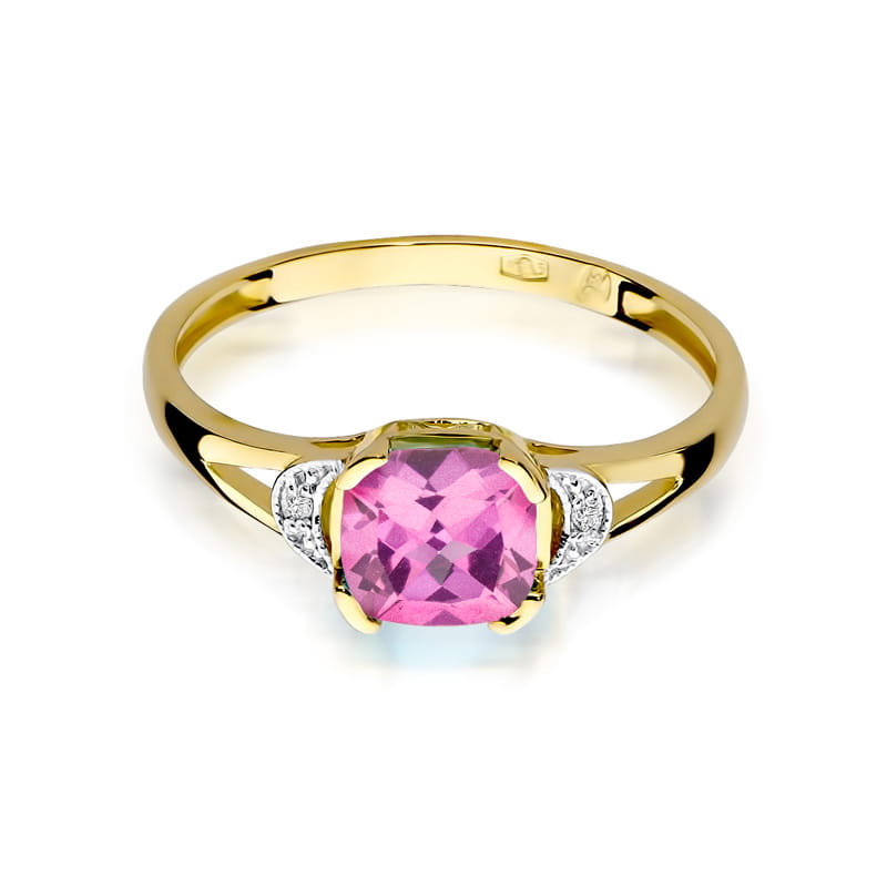 Inel Aur 9K cu Topaz Roz 1.10 ct si Diamante Naturale 0.01 ct