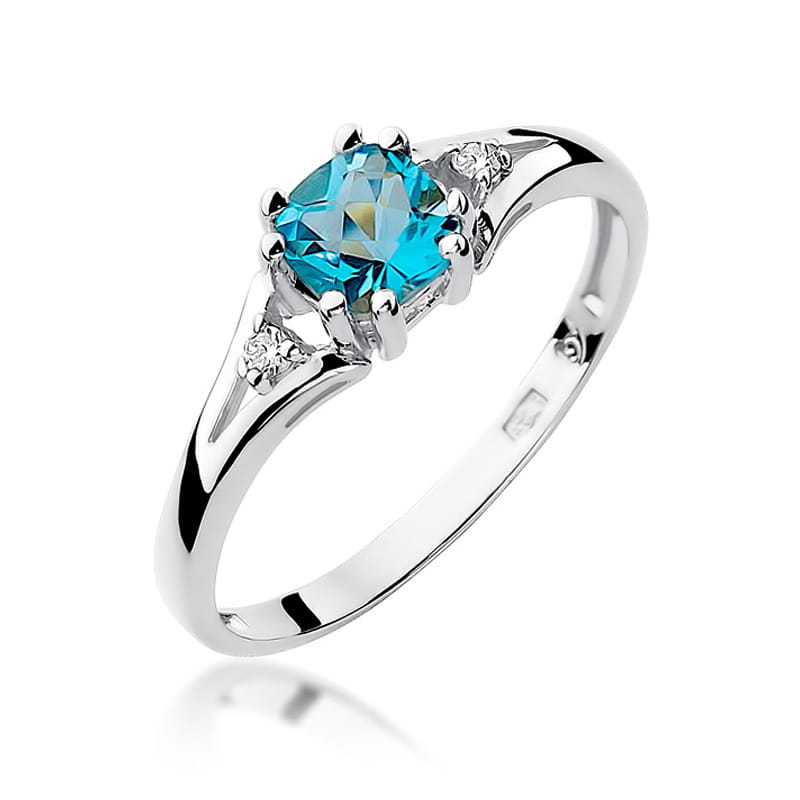 Inel Aur 9K cu Topaz Swiss 0.70 ct si Diamante Naturale 0.03 ct