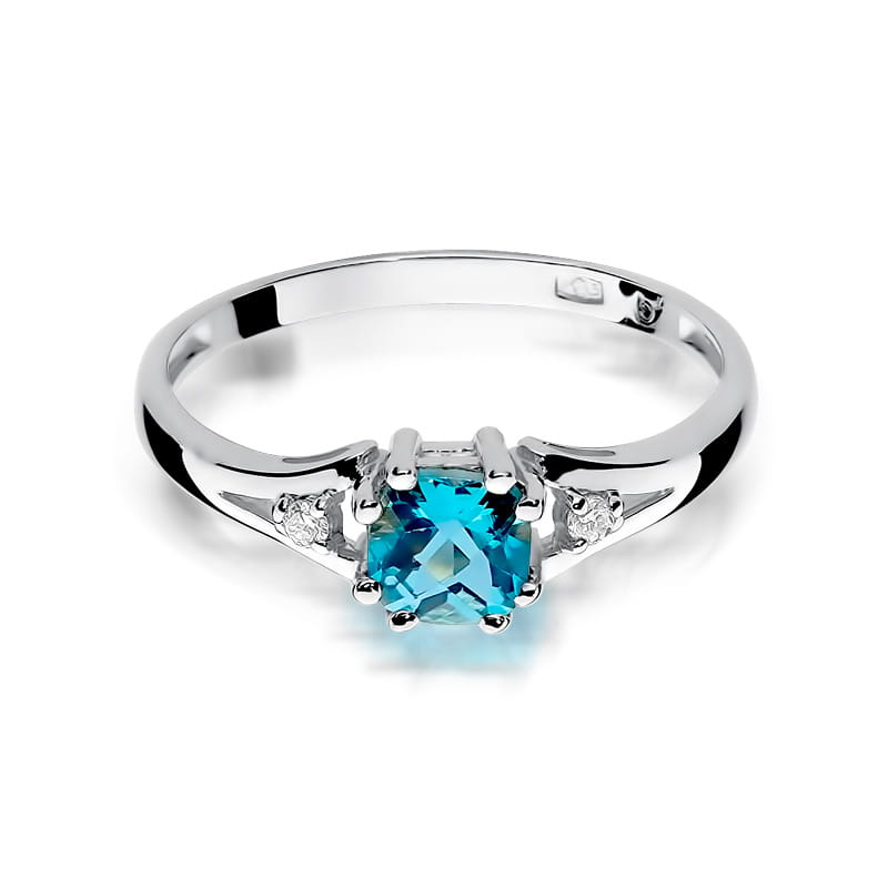 Inel Aur 9K cu Topaz Swiss 0.70 ct si Diamante Naturale 0.03 ct
