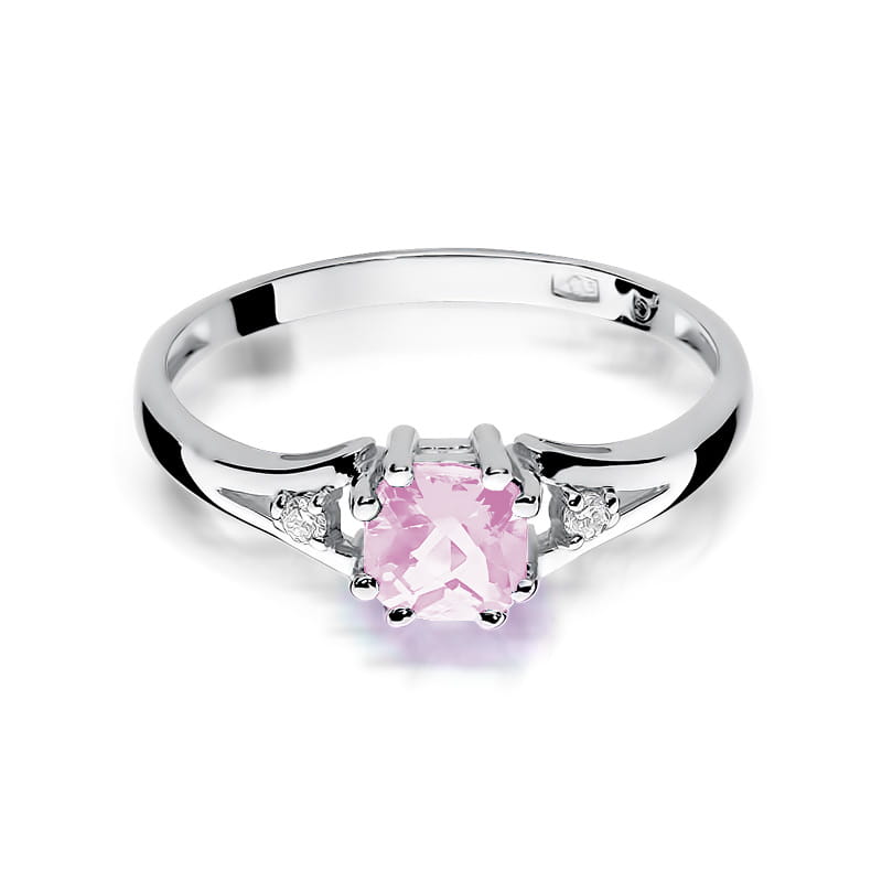 Inel Aur 9K cu Topaz Roz 0.65 ct si Diamante Naturale 0.03 ct