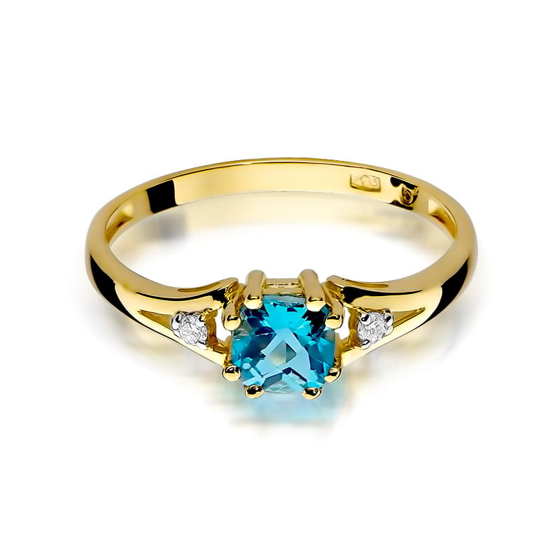 Inel Aur 9K cu Topaz Swiss 0.70 ct si Diamante Naturale 0.03 ct