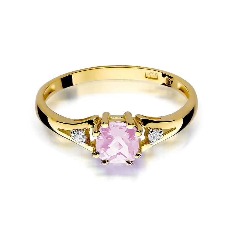 Inel Aur 9K cu Topaz Roz 0.65 ct si Diamante Naturale 0.03 ct